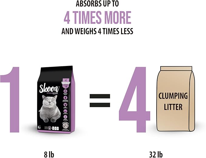 Skoon All Natural Cat Litter (1 Bag) - Lavender - Lightweight, Low Tracking, Non-Clumping Diatom Pebbles Absorb, Lock, and Seal Waste for Best Odor Control