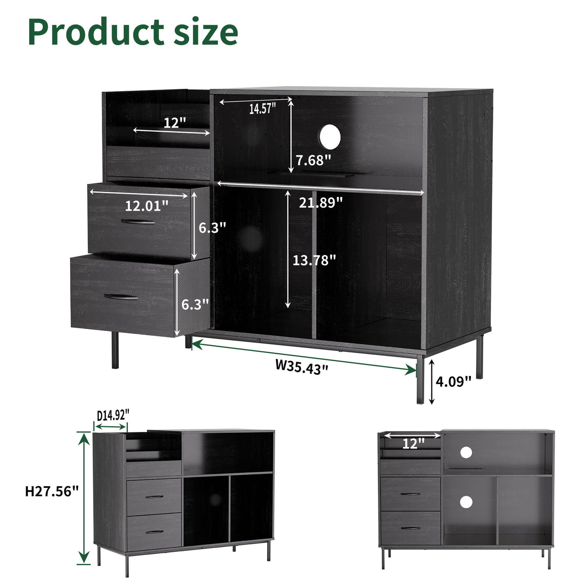 Grain Record Player Stand, Media Console With Speaker Shelf & 2 Drawers