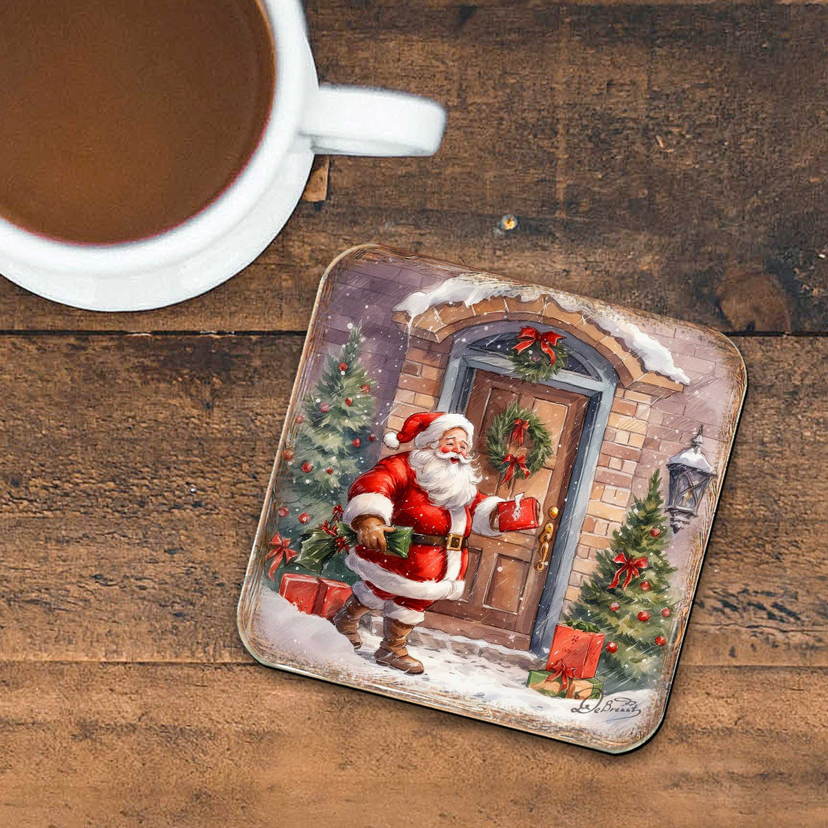 Christmas Is Here Wooden Cork Coasters Gift Set of 4 by G. Debrekht - Christmas Decor  - 8199443C-S4