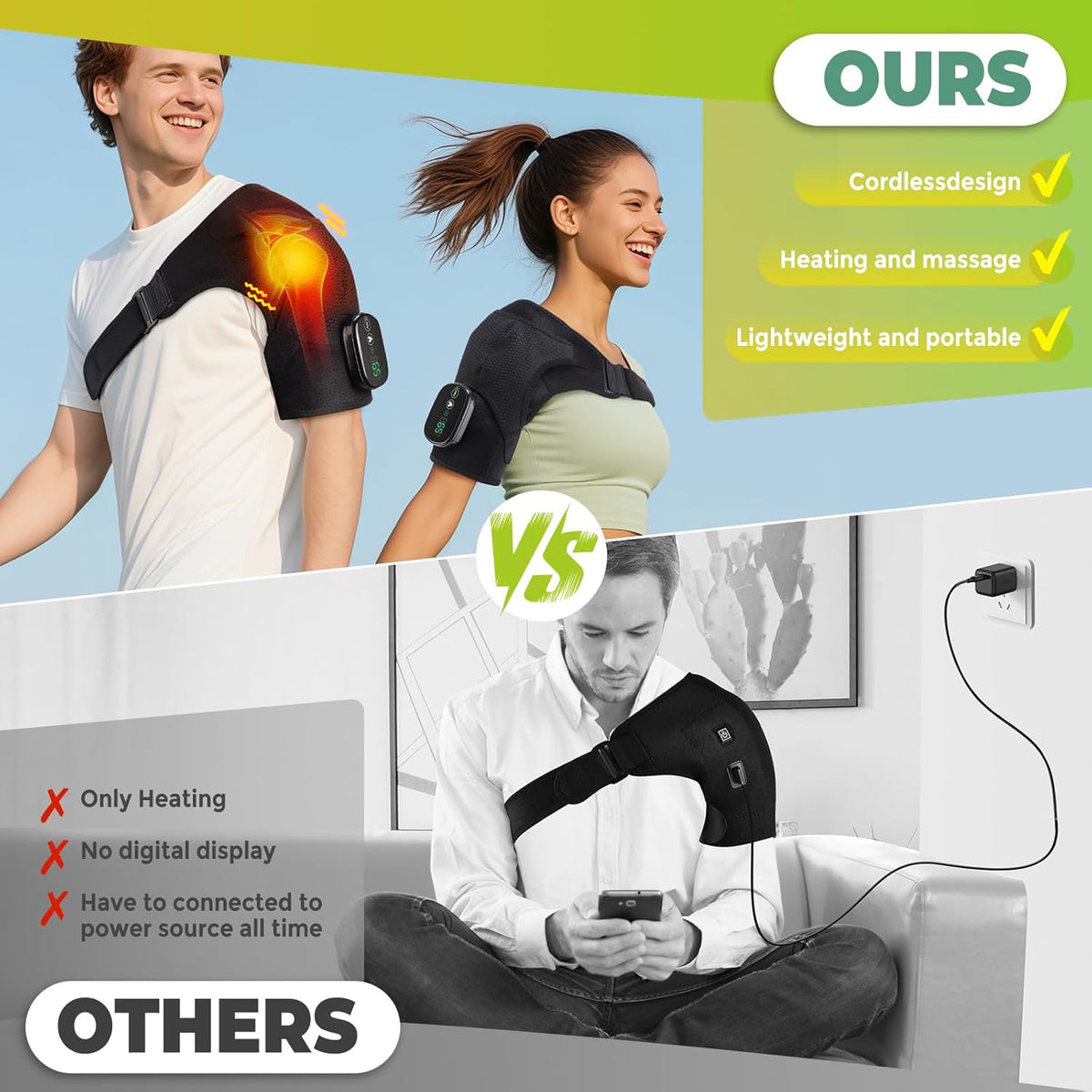 Shoulder Heating Pad with Massage, FSA Eligible Items List, Shoulders Massager for Pain Relief, Left Right Heated Shoulder Wrap for Rotator Cuff & Shoulder Brace Support, HSA Approved Products Only