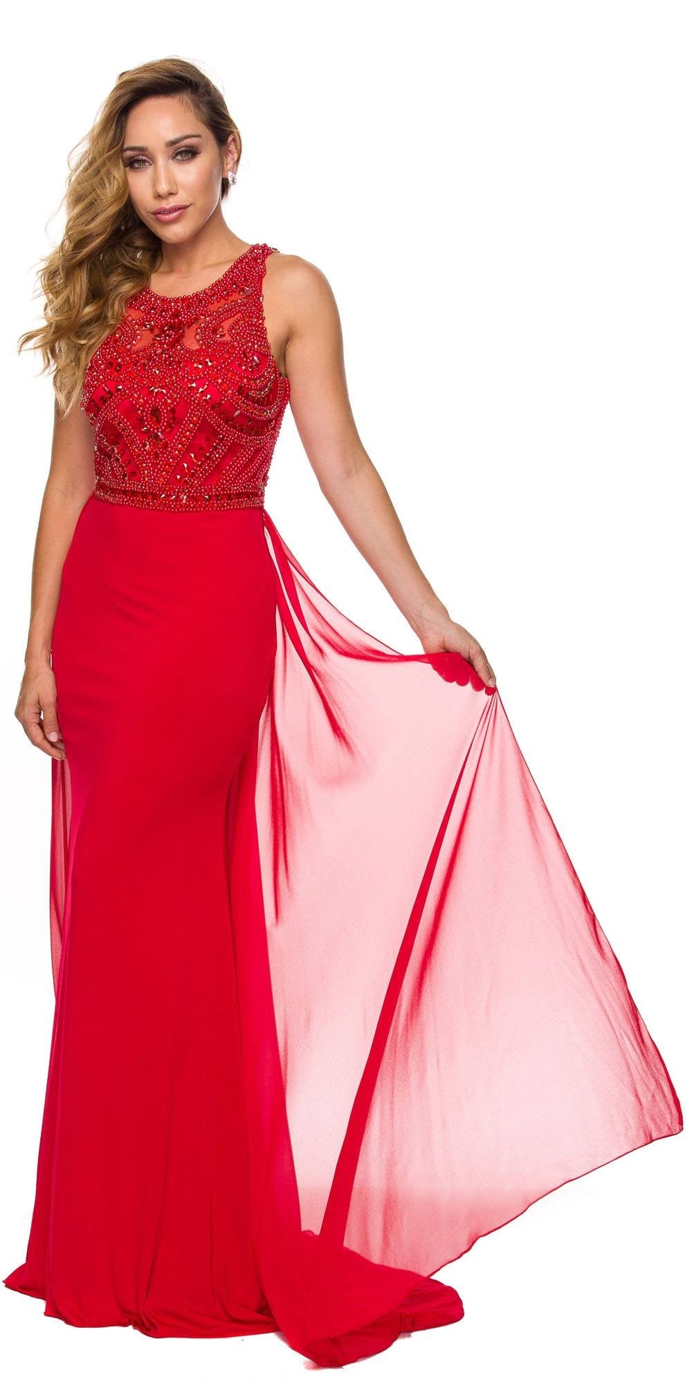 Juliet 628 Embellished Bodice Fit and Flare Prom Gown with Train