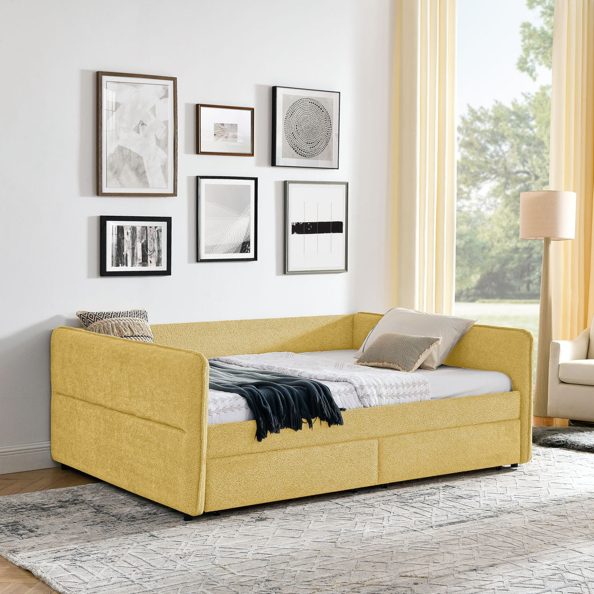 Upholstered Daybed & 2 Drawers