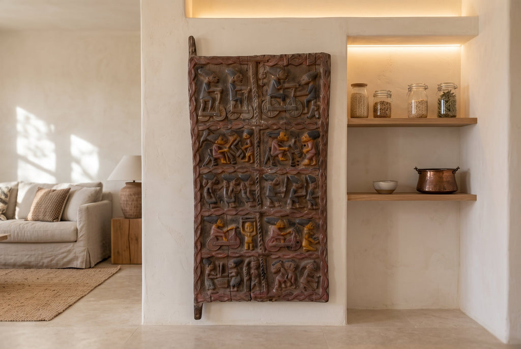 Carved Yoruba Narrative Door with Painted Finish