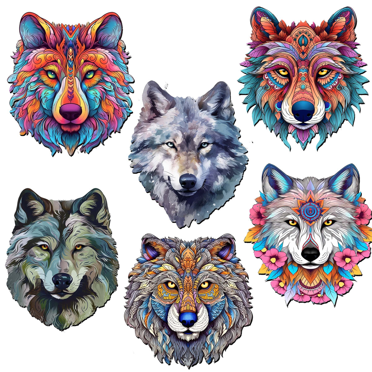 Enigmatic Wolves Decorative Eco Wood Magnets Set of 6 by G. Debrekht - Wildlife Decor - 8090113G-S6