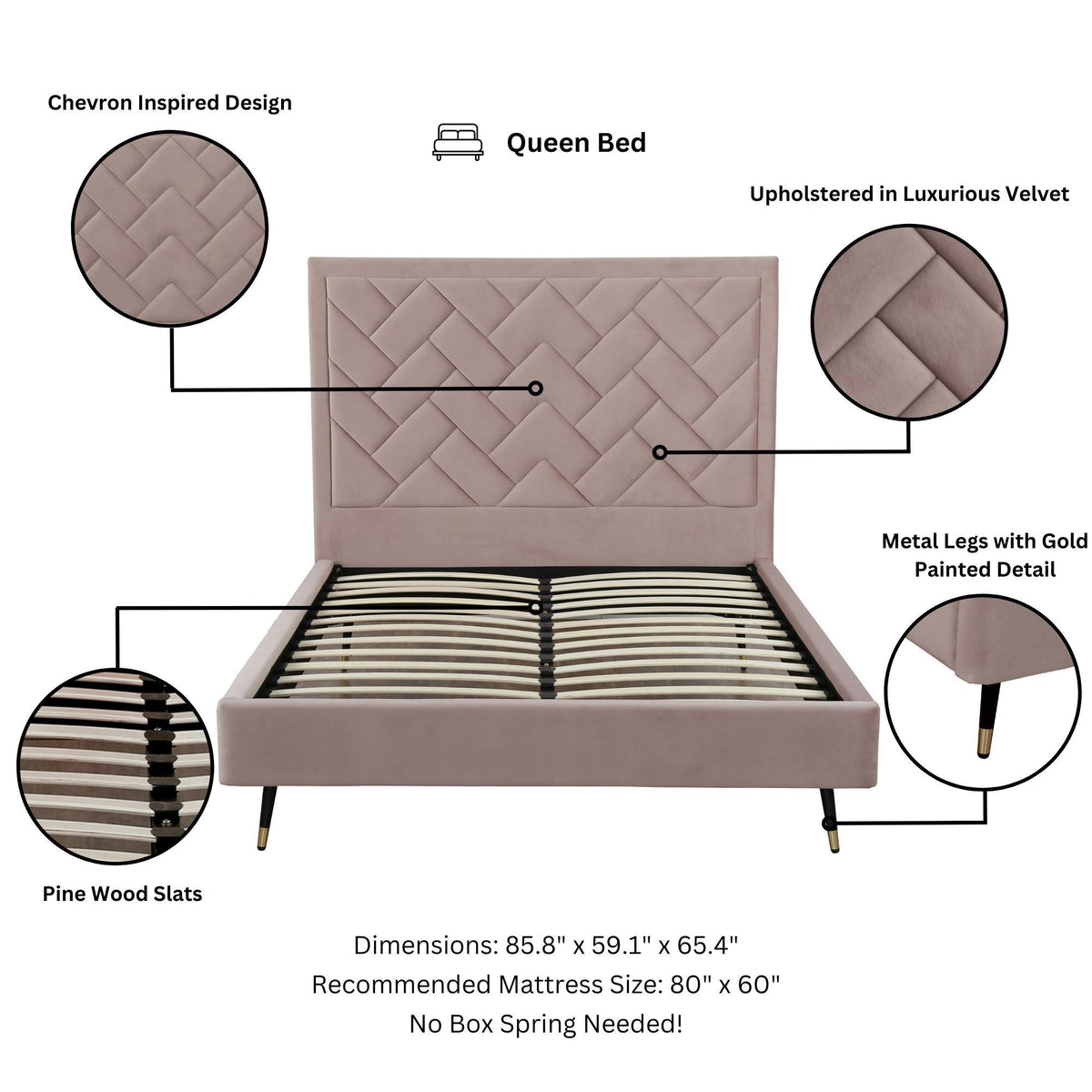 Crosby - Bed With Upholstered Headboard And Slats