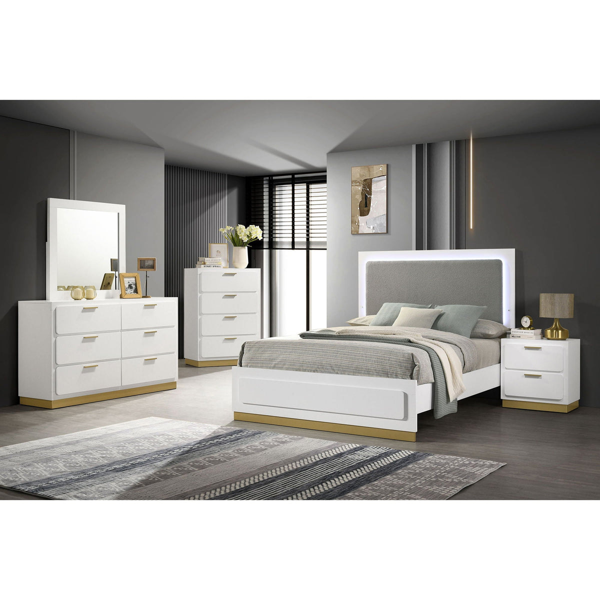 Sophia - Panel Bed With LED Headboard