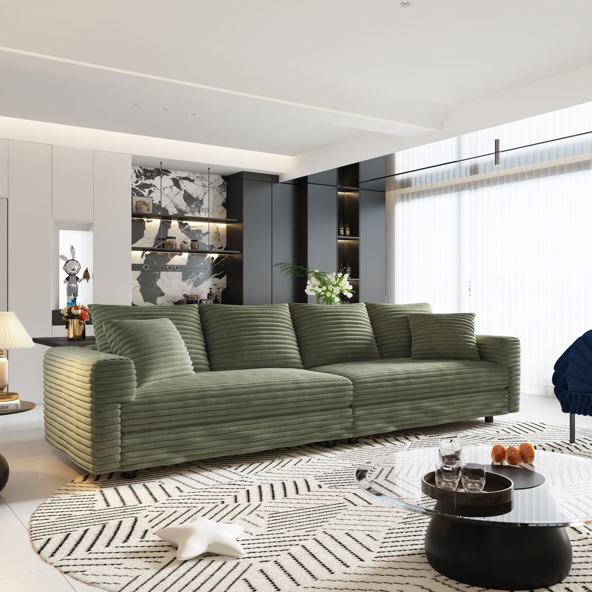 Convertible Deep Seat Sofa With Soft Pillows And Ottomans