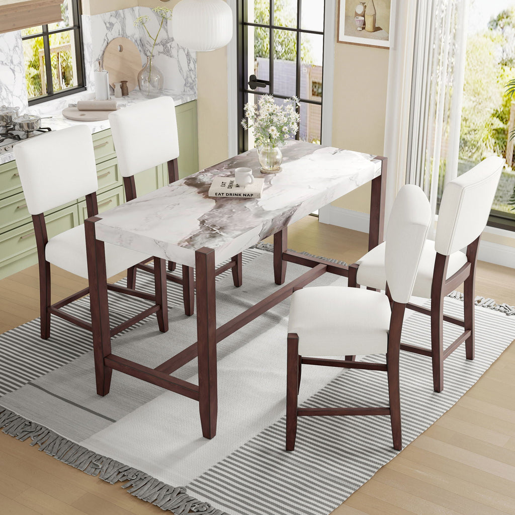 5 Piece Counter Height Dining Set With 4 Upholstered Chairs