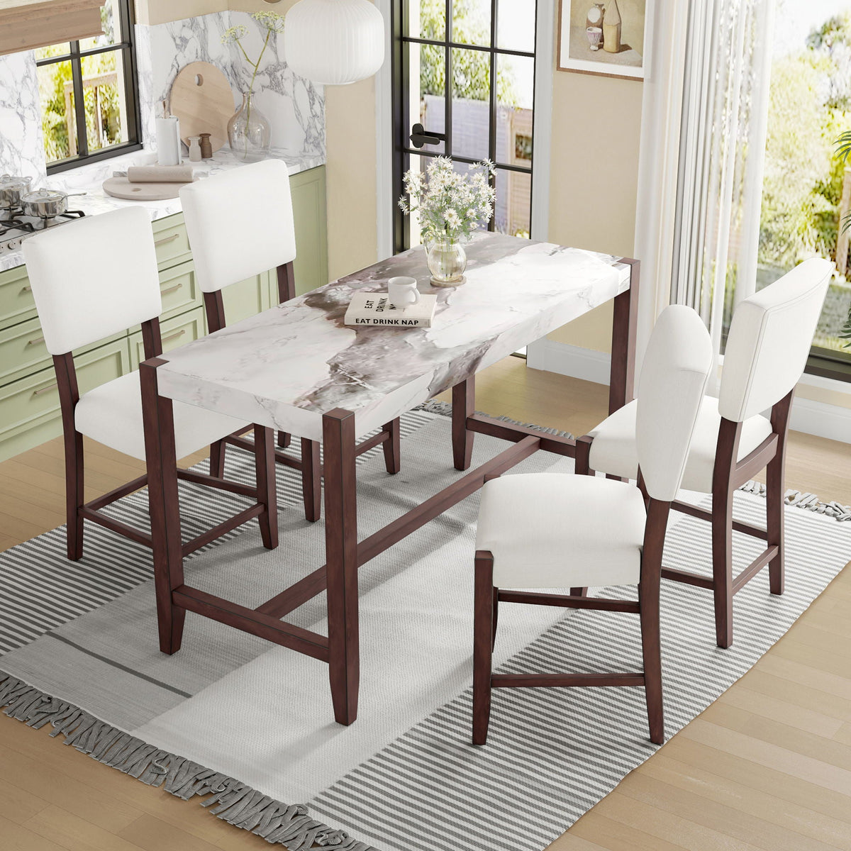 5 Piece Counter Height Dining Set With 4 Upholstered Chairs
