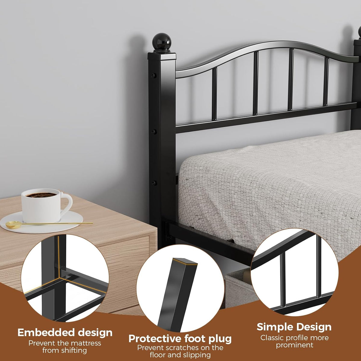 Metal Twin Bed Frames, Noise-Free Design & Underbed Storage Heavy Duty Bed Frames with Headboard No Box Spring Needed/Tool-Free Assembly