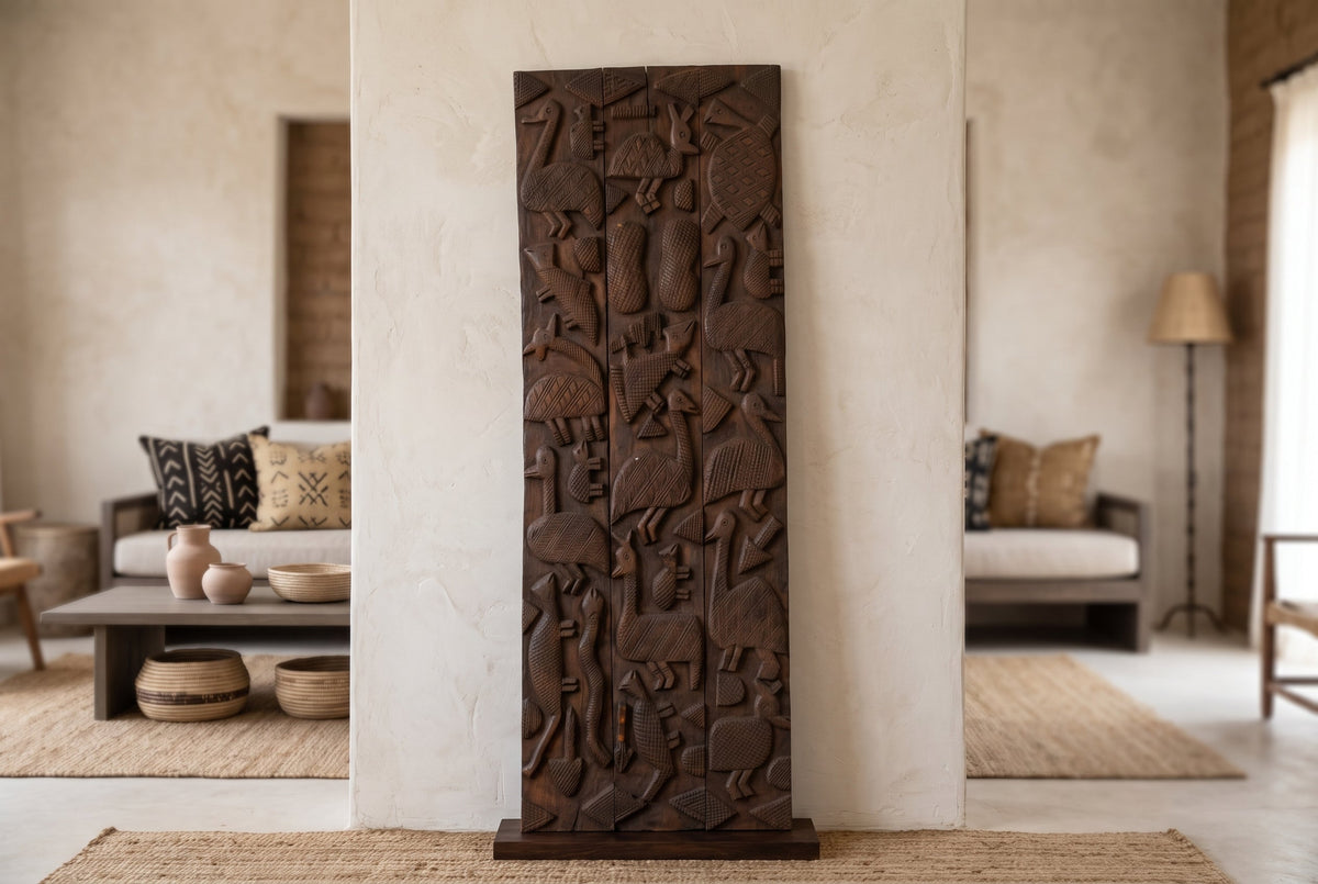 66" Tall Dark Espresso Carved Nupe Door