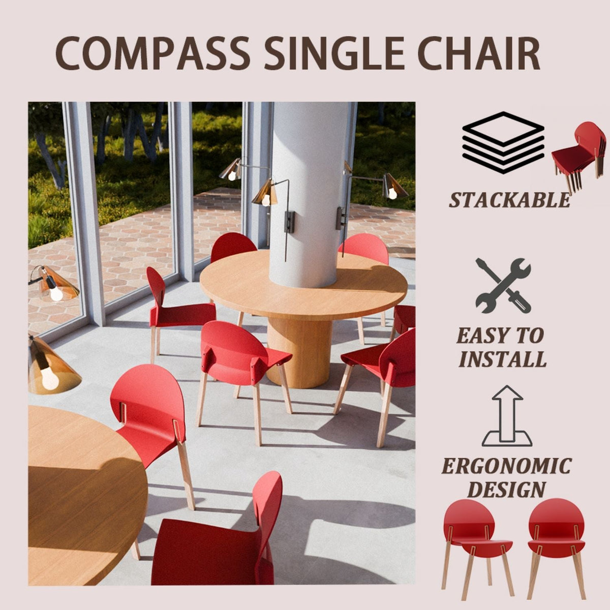 4 Piece Set Of Single Chairs, Traditional Elements With Round Table
