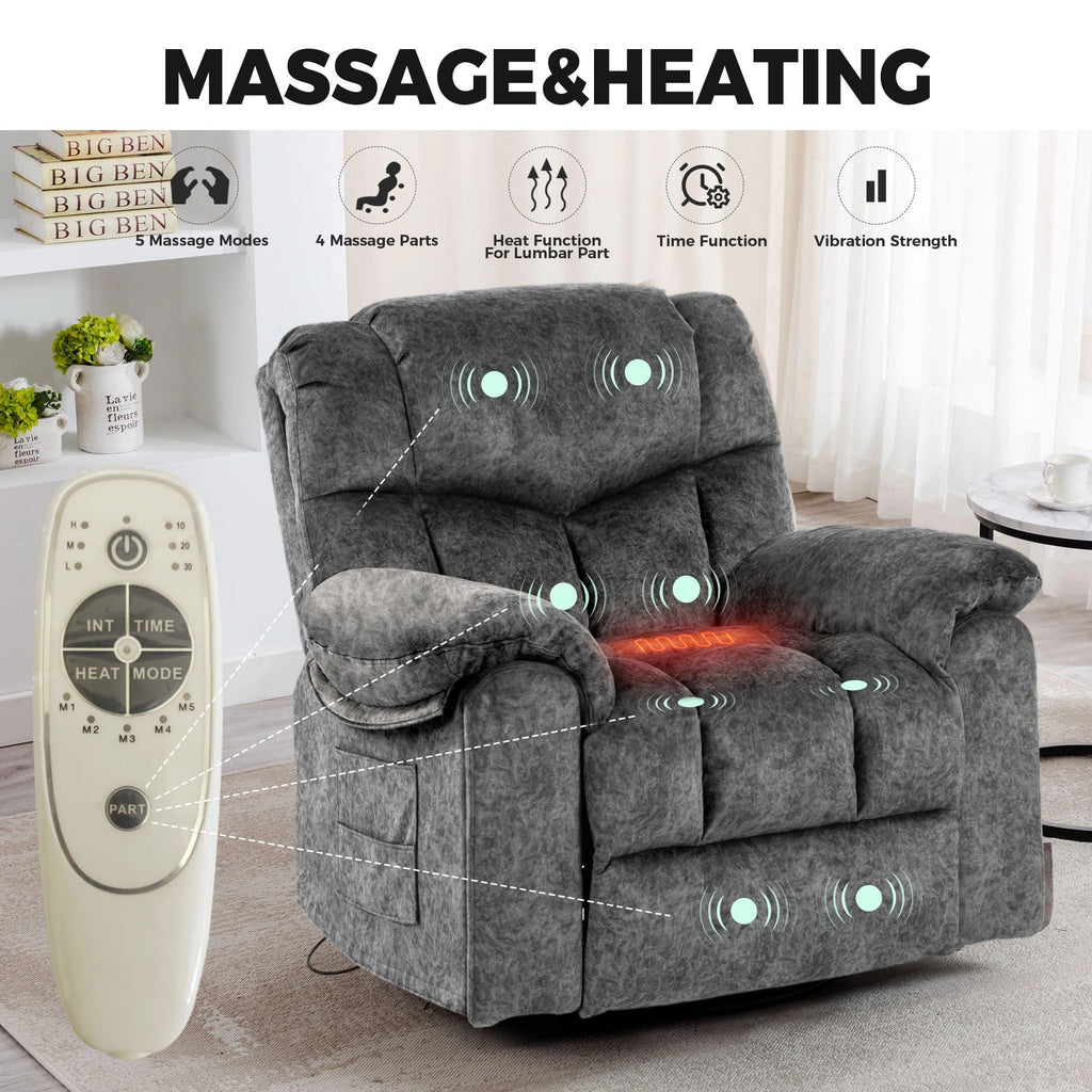 Swivel And Rocking Recliner Chair With Massage And Heating