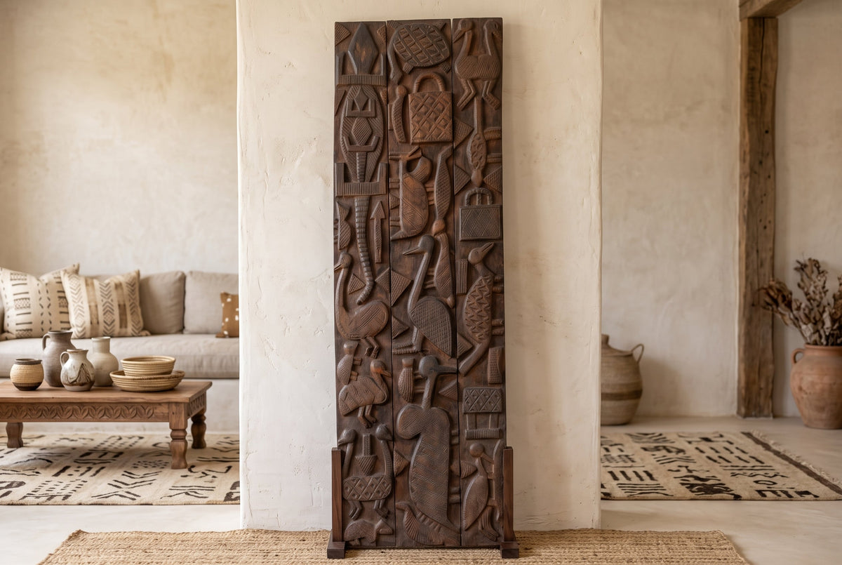 71" Tall Nupe Artisanal Carved Door