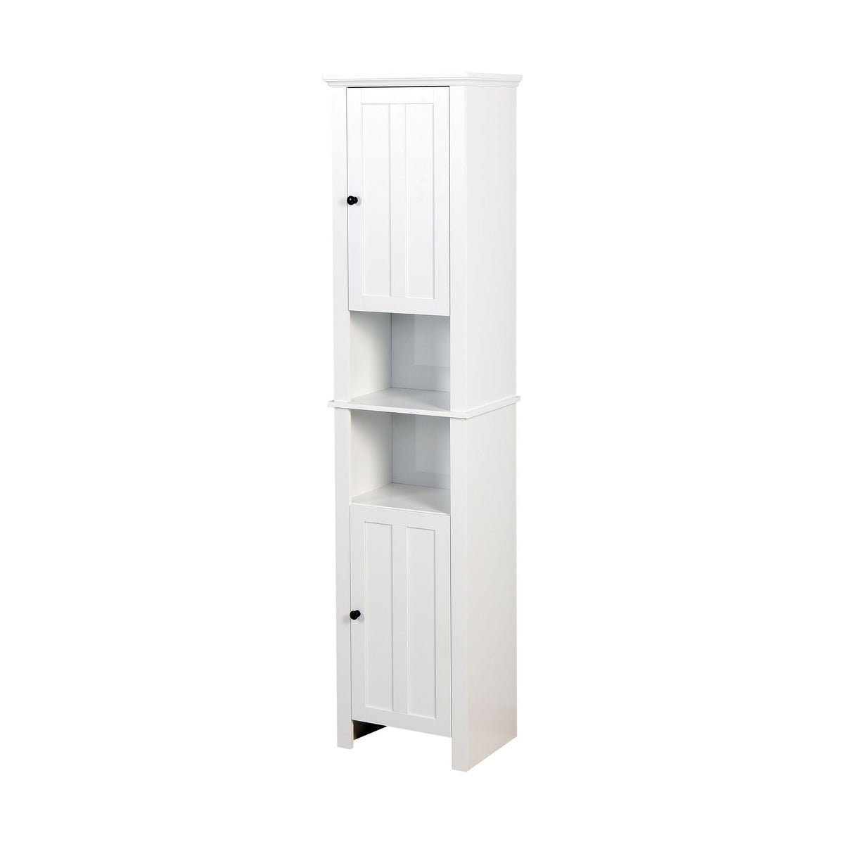Wooden Bathroom Floor Storage Cabinet With 2 Doors And 6 Shelves - White