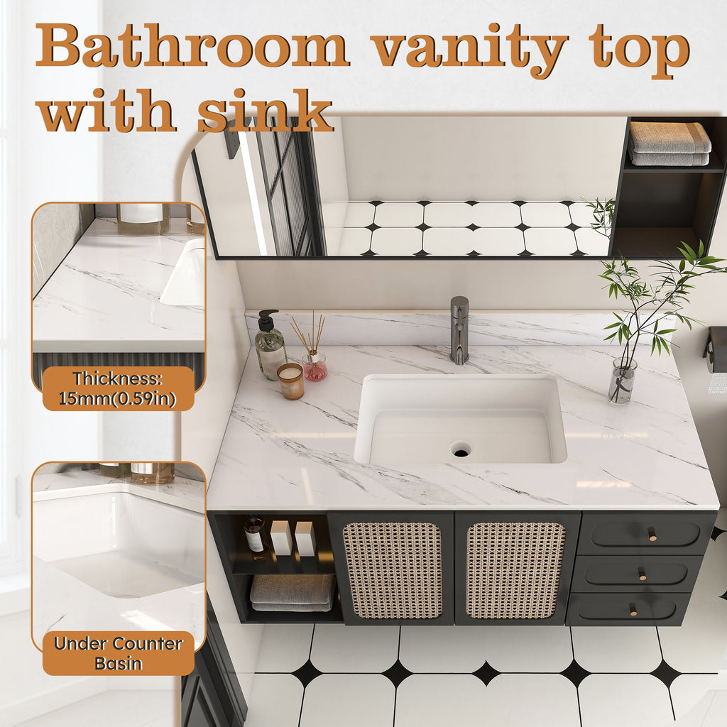 Bianco Carrara Venato Marble Vanity Top With Pre Drilled Faucet Hole And Undermount Sink