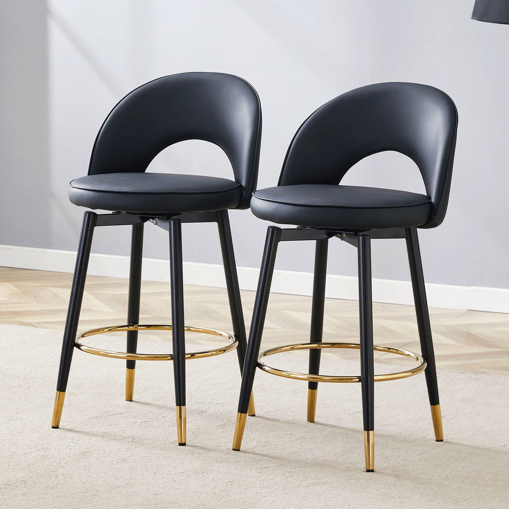 Modern Upholstered 360° Rotatable Bar Chair With Metal Legs For Dining Room (Set of 2)