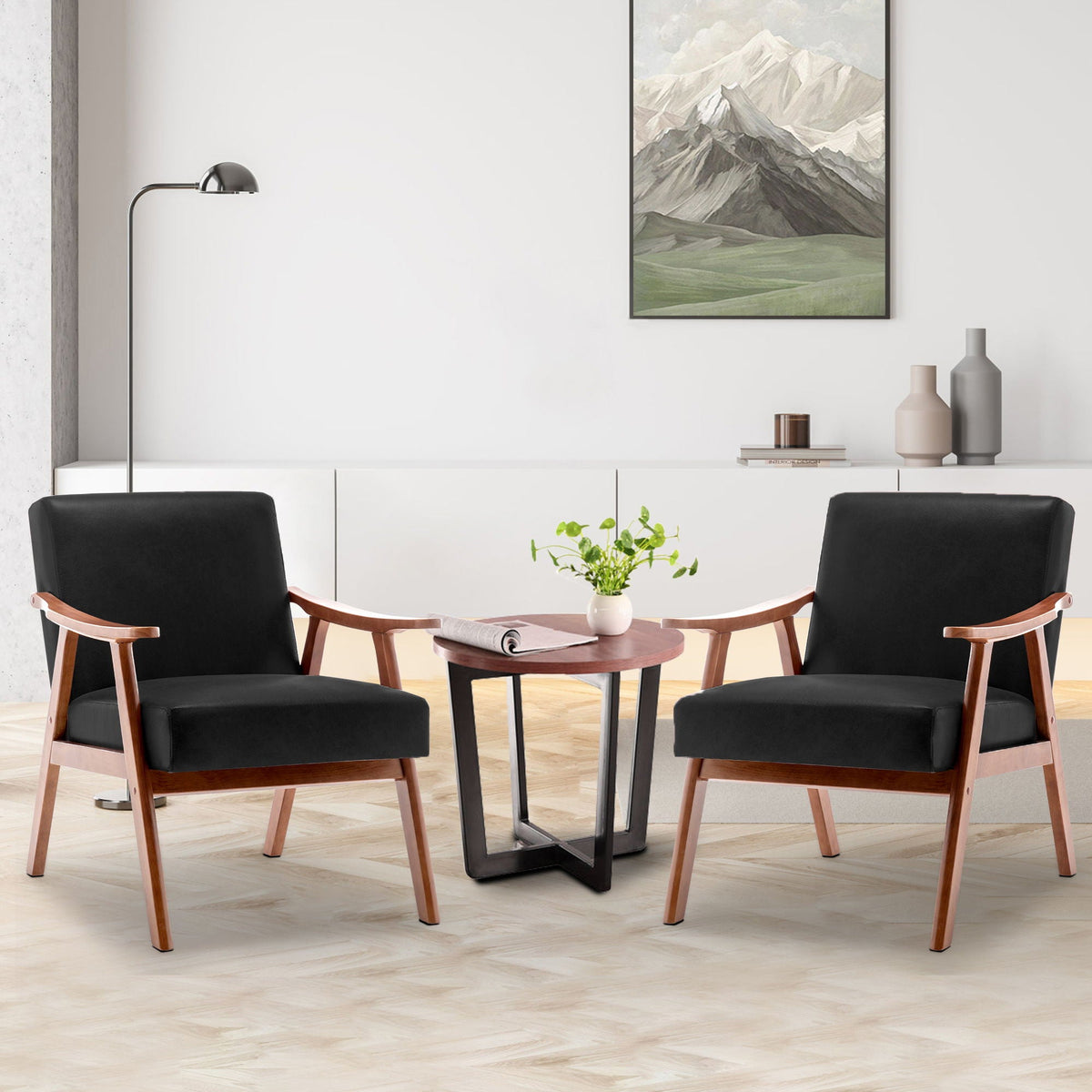 Mid Century Modern Accent Chair With Solid Wood Frame And Extra Thick Backrest