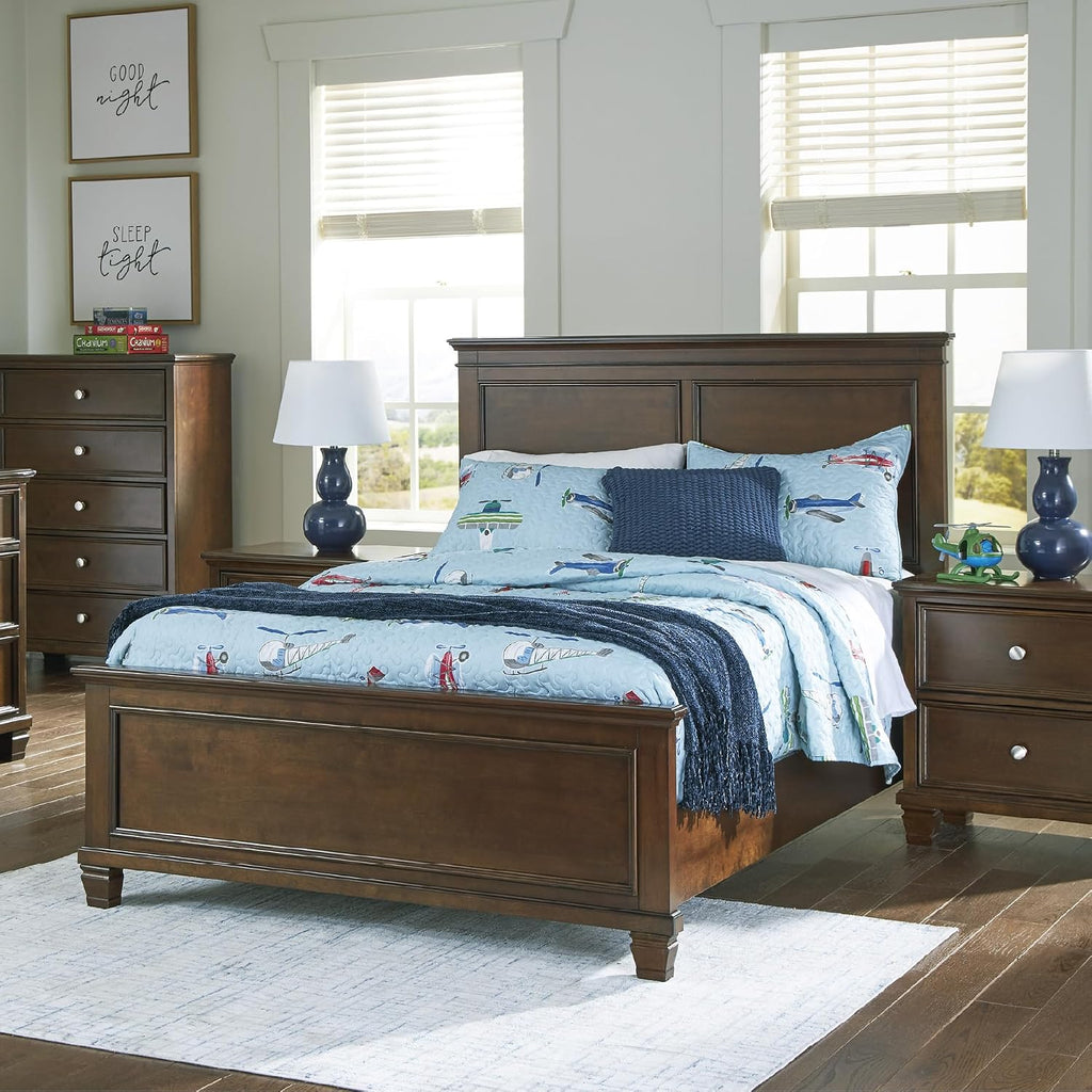 Signature Design by Ashley Danabrin Traditional Queen Panel Bed with Tapered Feet, Foundation or Box Spring Needed, Dark Brown