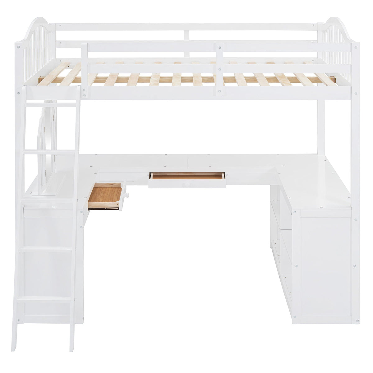 Loft Bed With Drawers, Cabinet, Shelves With Desk