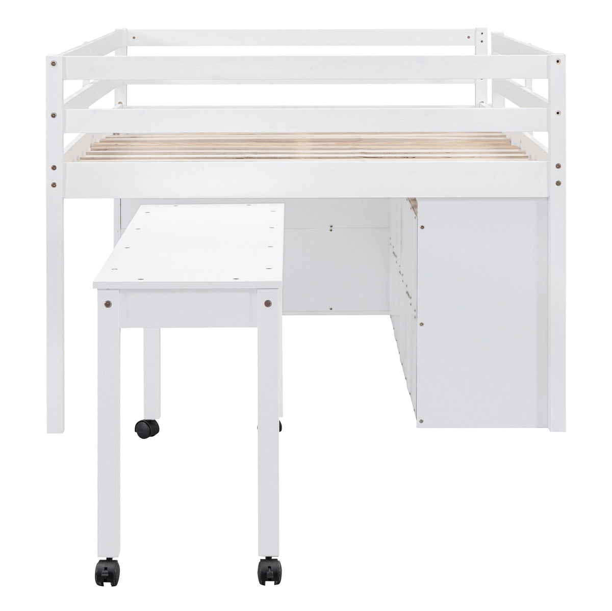 Loft Bed With Retractable Writing Desk And 4 Drawers, With Lateral Portable Desk And Shelves