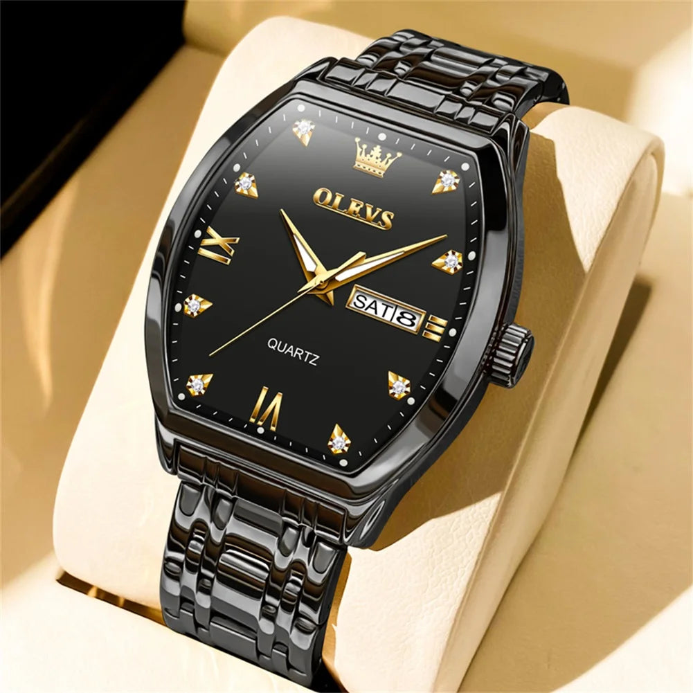 Mens Watches Square Business Dress Diamond Analog Quartz Date Luxury Watches for Men Dress Casual Stainless Steel Waterproof Luminous Mens Wrist Watches Gifts Reloj Para Hombre Gold/Black Dial
