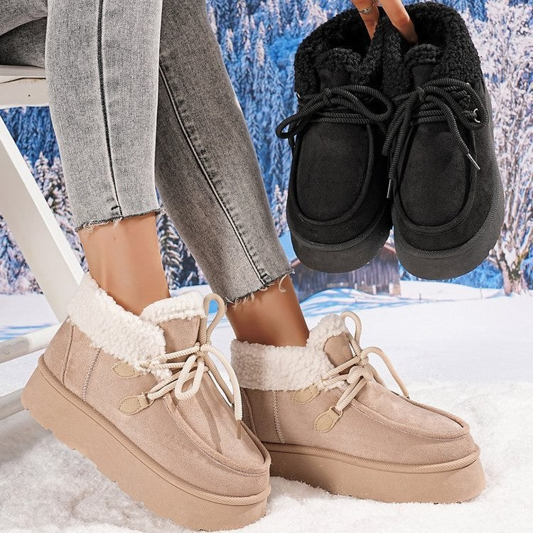 Thick Bottom Fleece-lined Snow Boots Women's Fur Integrated Casual Cotton-padded Shoes