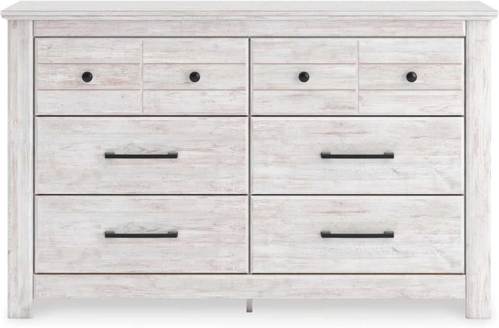 Signature Design by Ashley Allihauser Farmhouse 6-Drawer Dresser with Safety Stop, Whitewash