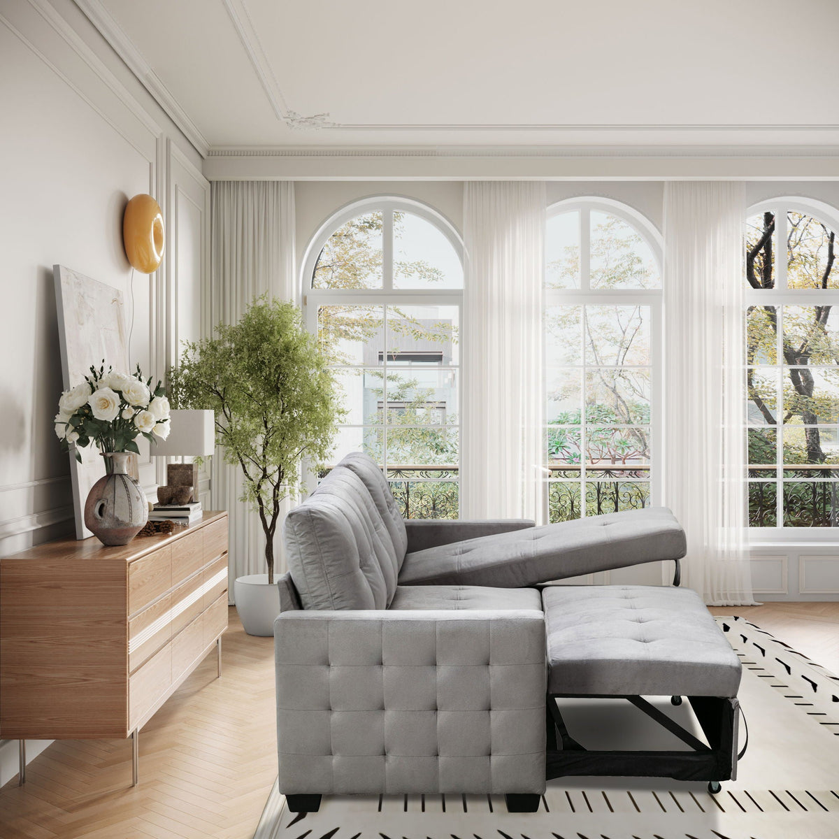 Reversible Sectional Storage Sleeper Sofa Bed, L-Shape 2 Seat Sectional Chaise With Storage, Skin-Feeling Fabric