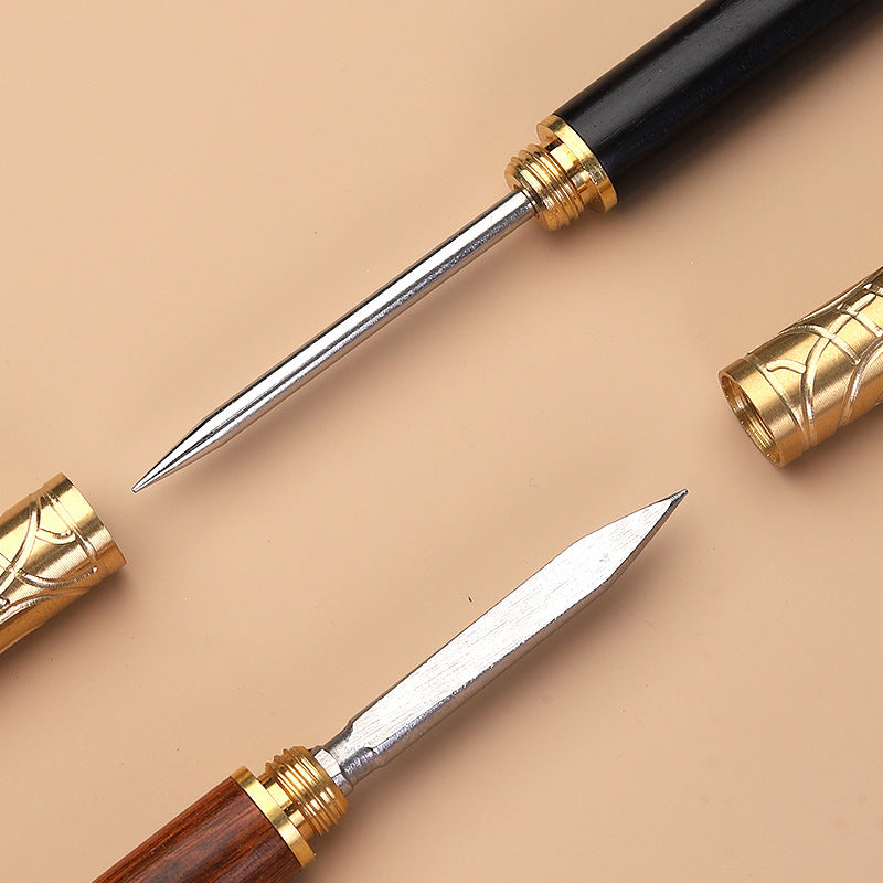 Double-headed Ruyi Golden Hoop Rod Tea Knife to Pry Copper Ebony Tea Needle