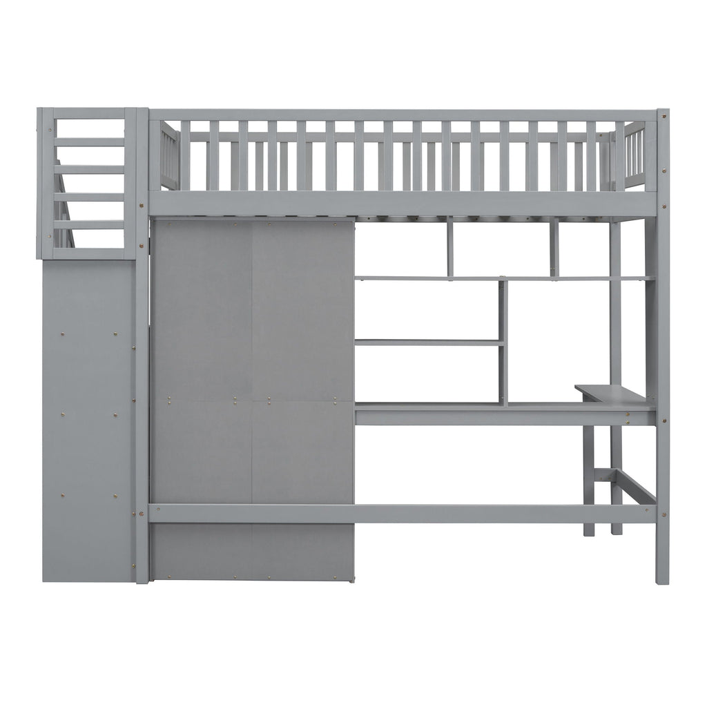 Loft Bed With Bookshelf, Drawers, Desk, And Wardrobe