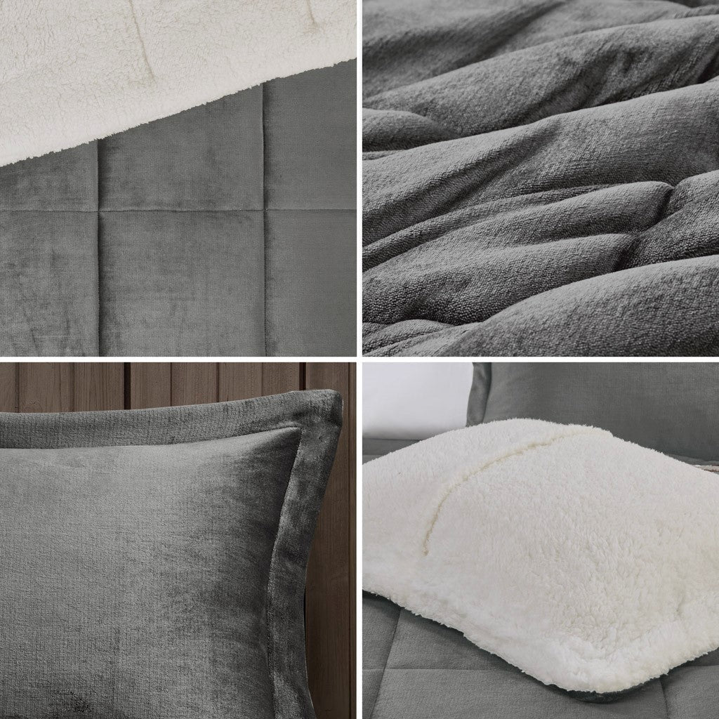 Full/Queen Plush to Sherpa Down Alternative Comforter Set