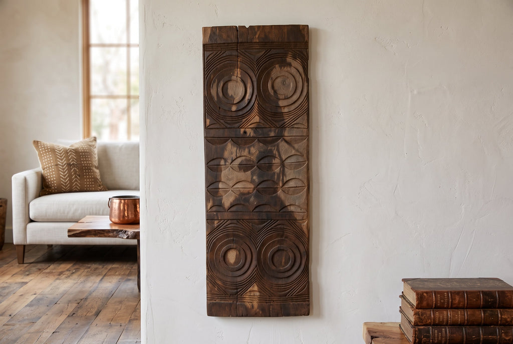 Dark Sun & Moon African Carved Panel