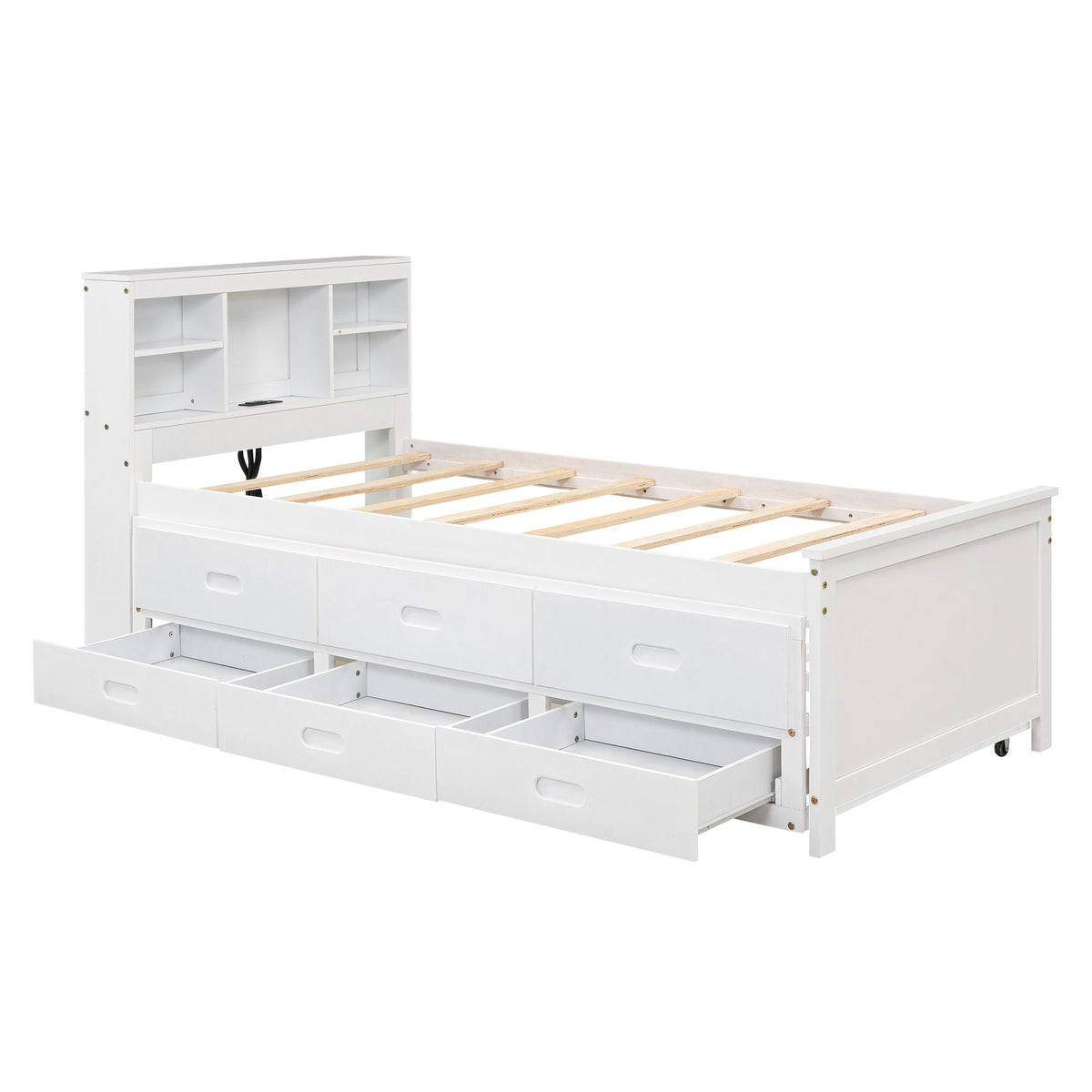 Platform Bed With Storage Headboard, USB, Trundle And 3 Drawers