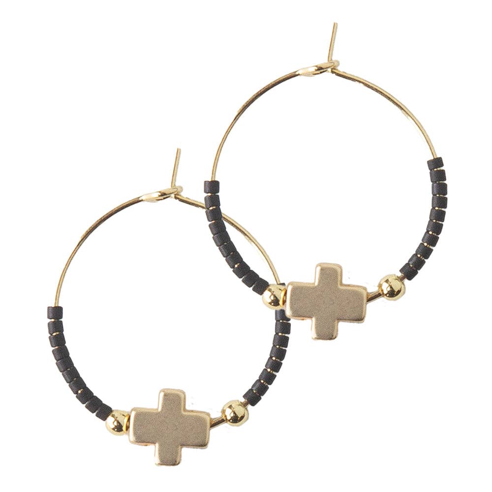 Faithful Cross Earrings-Black