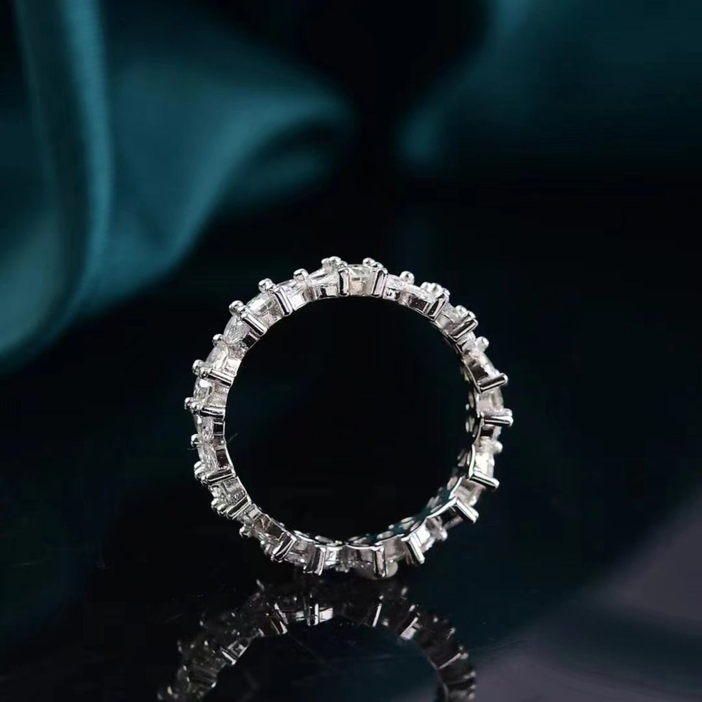Sparkala™ Floral and Round Eternity Platinum Over Pure Sterling Silver Ring