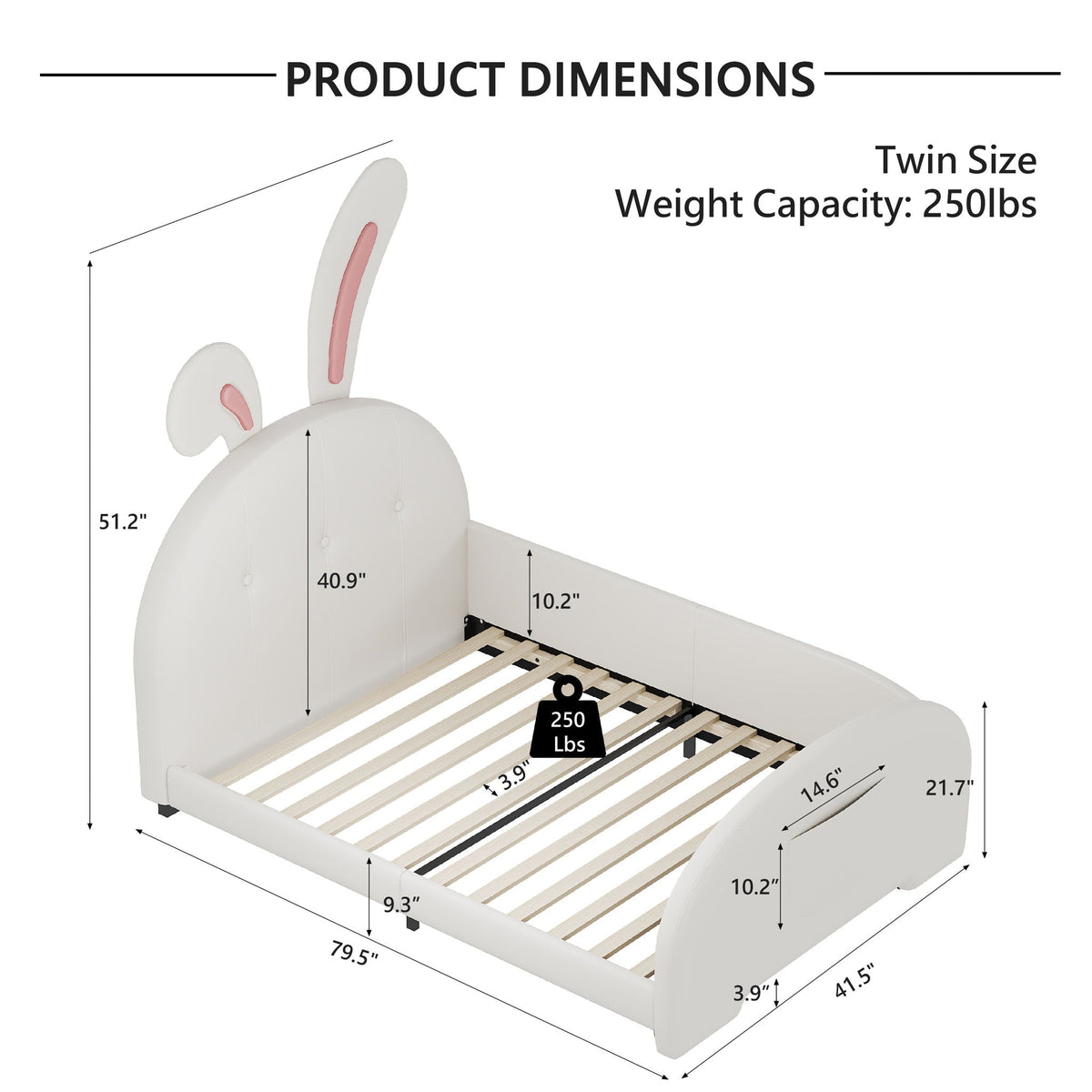 Upholstered Rabbit-Shape Princess Bed With Headboard And Footboard