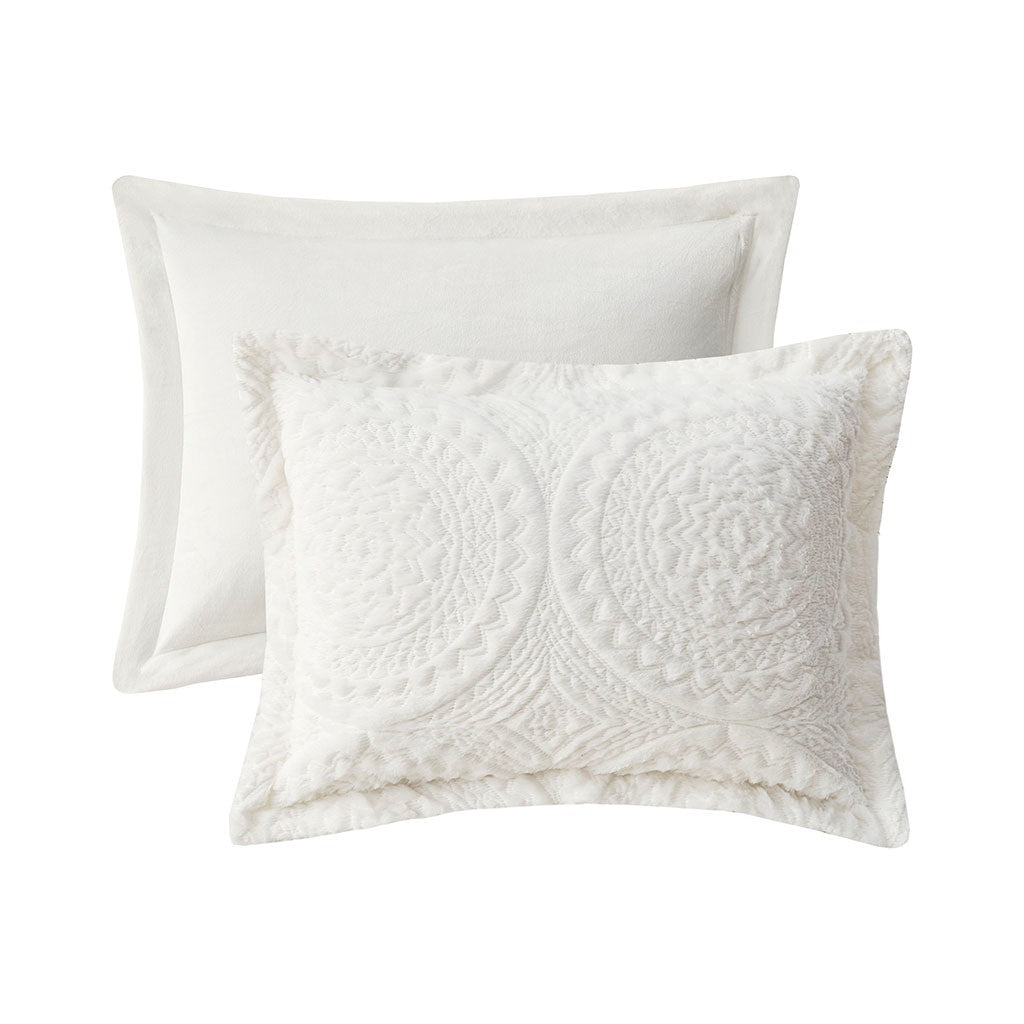Full/Queen Embroidered Medallion Faux Fur Ultra Plush Comforter Mini Set