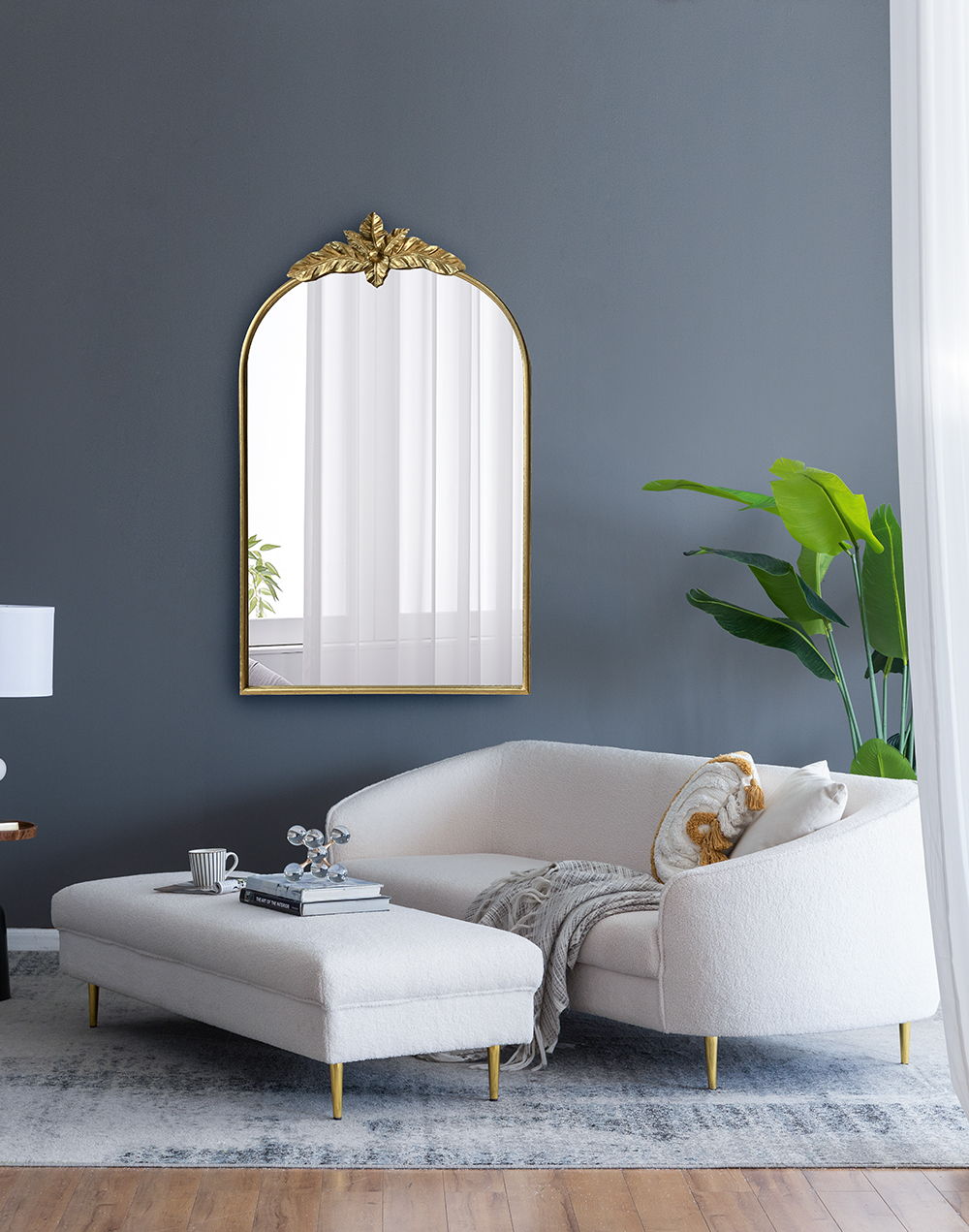 Arched Wall Mirror With Metal Frame, Wall Mirror For Living Room