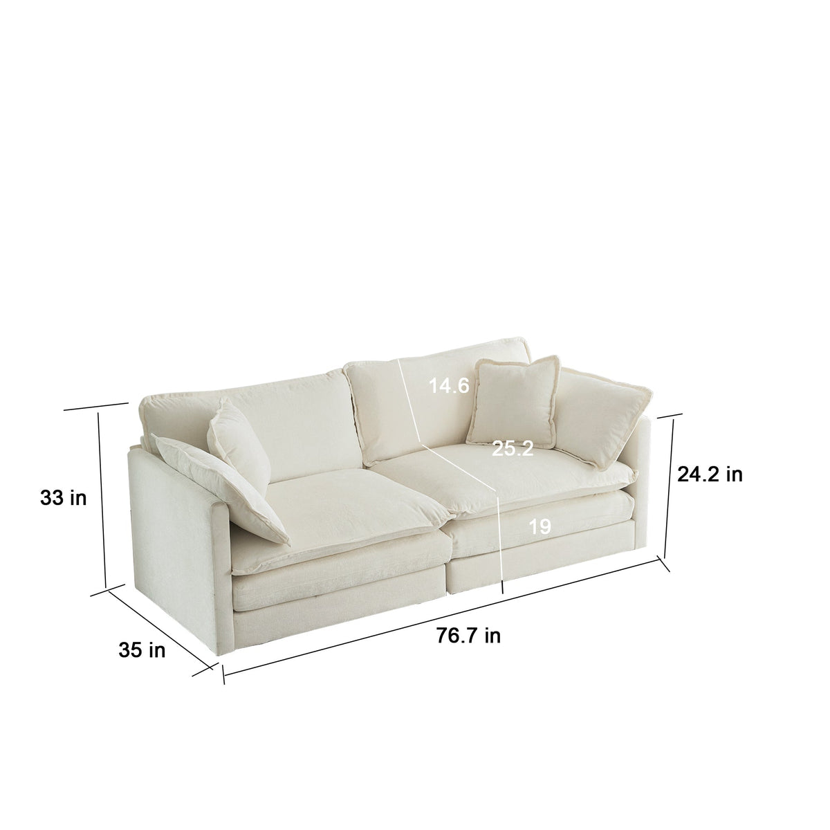 2-Piece White Chenille Sofa Set for Living Room