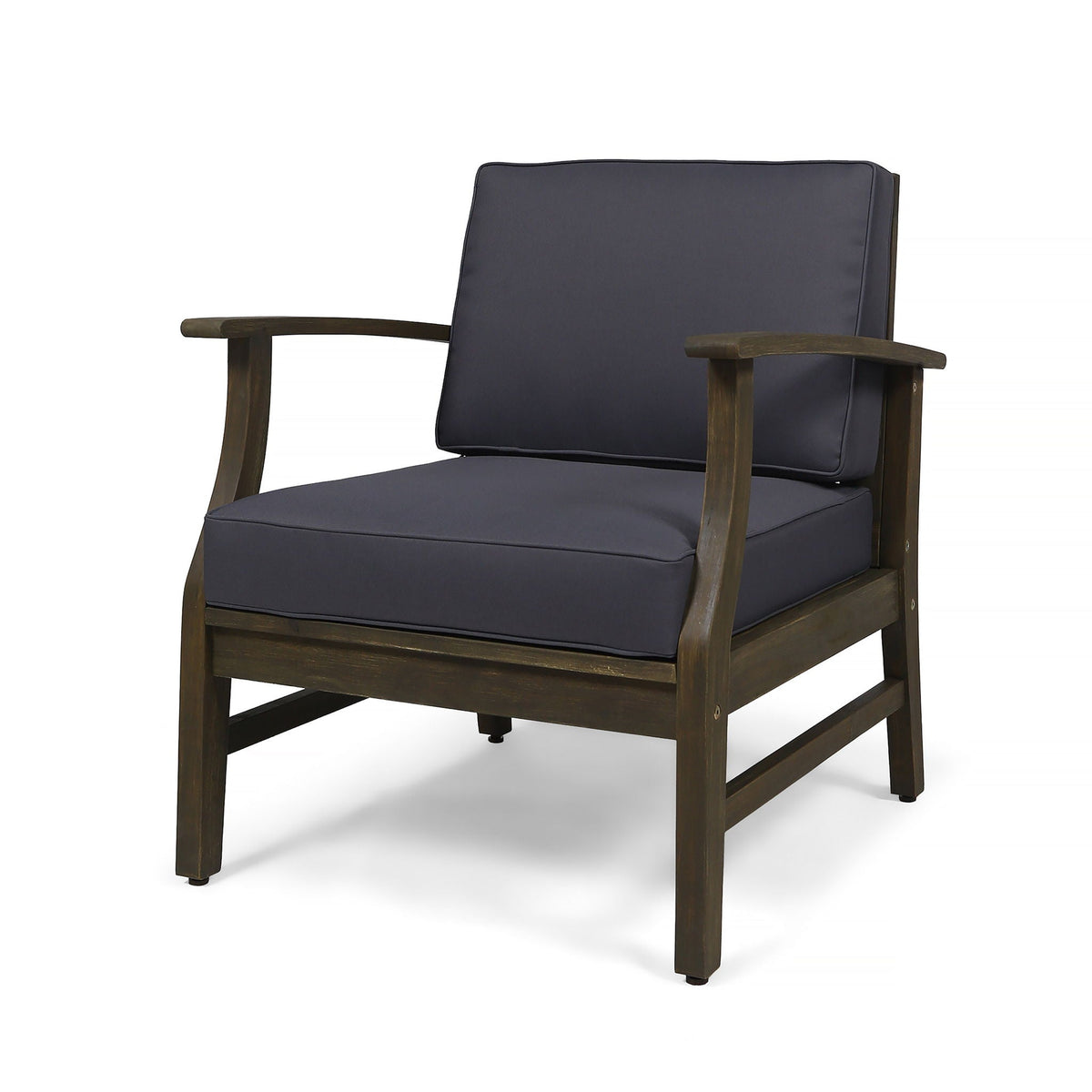 Enchanting Outdoor Club Chair With Slat Panel Design And Water Resistant Cushion - Dark Gray