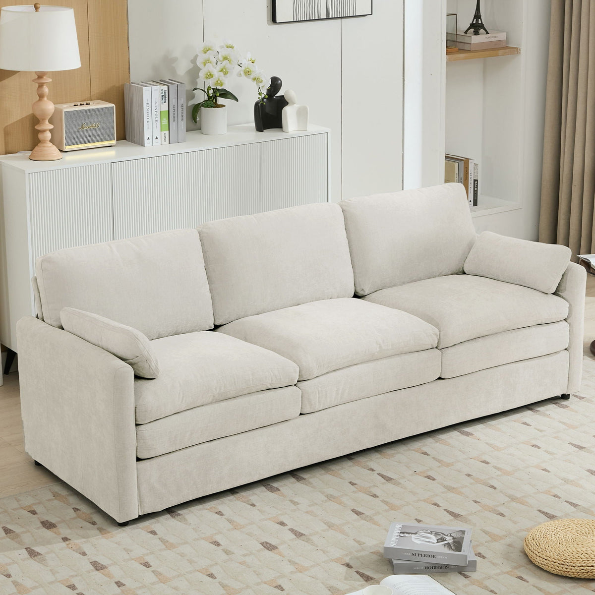 Cozy Upholstered 3 Seater Sofa With Double Cushion