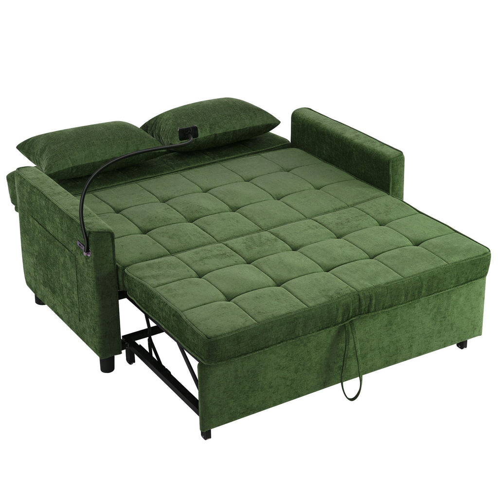 Loveseat Sofa Bed Sleeper With Reversible Backrest, Side Pockets, USB Ports, Phone Holder