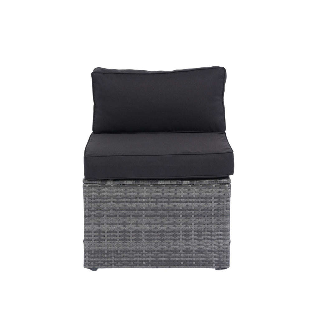5 Pieces Rattan Sectional Outdoor Furniture Cushioned U Sof Set With 2 Pillow - Gray / Black