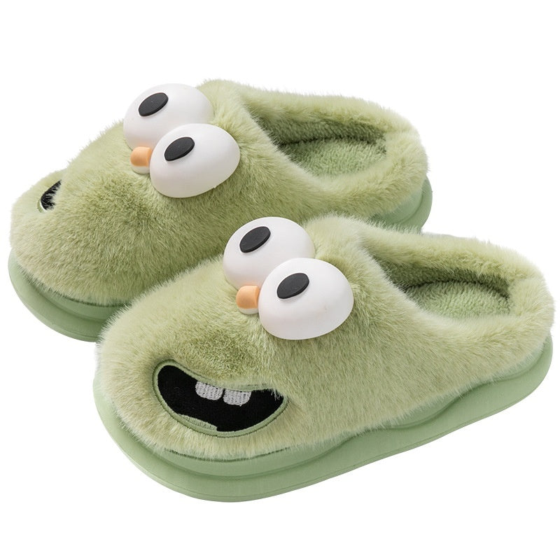 Female Warm Indoor Cartoon Big Eye Dog Cotton Slippers