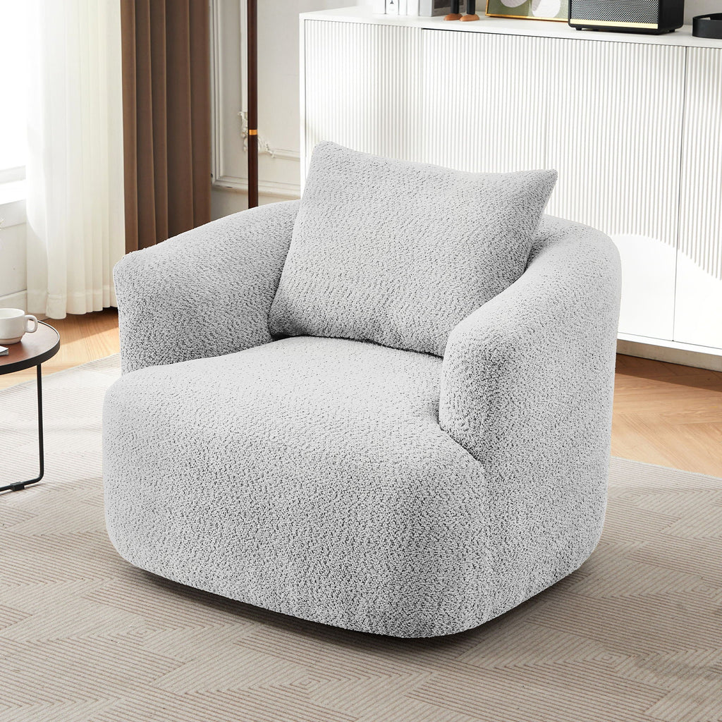 360° Swivel Barrel Sofa Chair With Throw Pillow, Upholstered Accent Chair