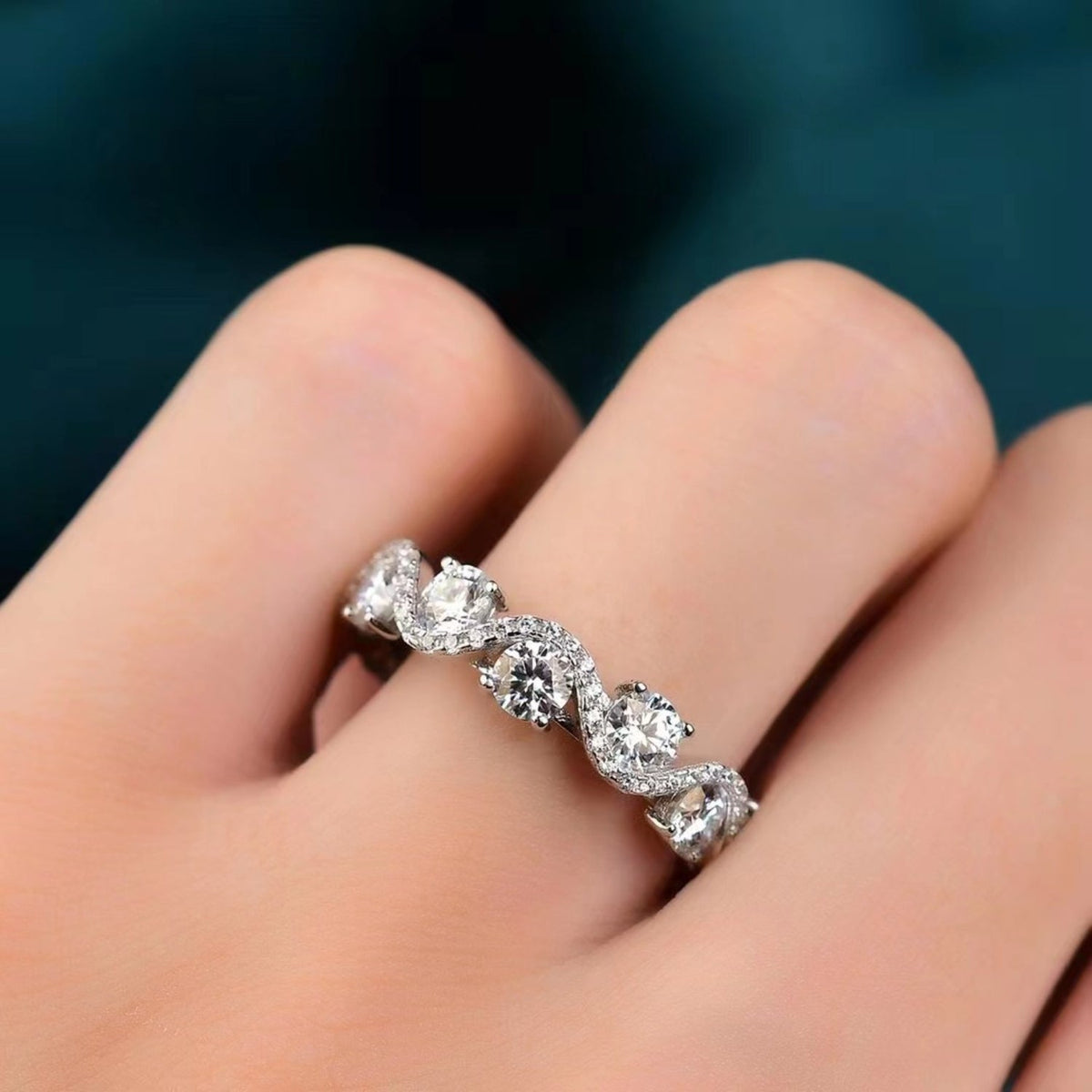 Sparkala™ Eternity Platinum Over Pure Sterling Silver Ring