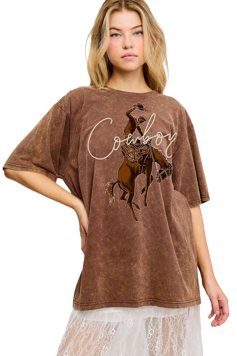 PUFF' Cowboy Western Graphic S/S Washed Boyfriend Tee