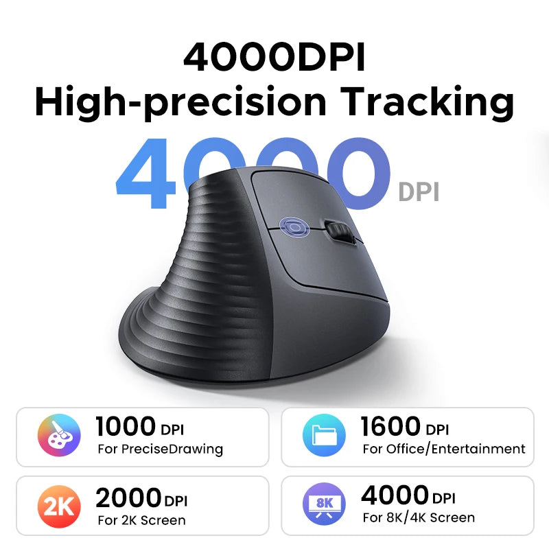 Bluetooth 2.4G Vertical Wireless Mouse Ergonomic 4000DPI 6 Mute Buttons for Macbook Tablet Laptops