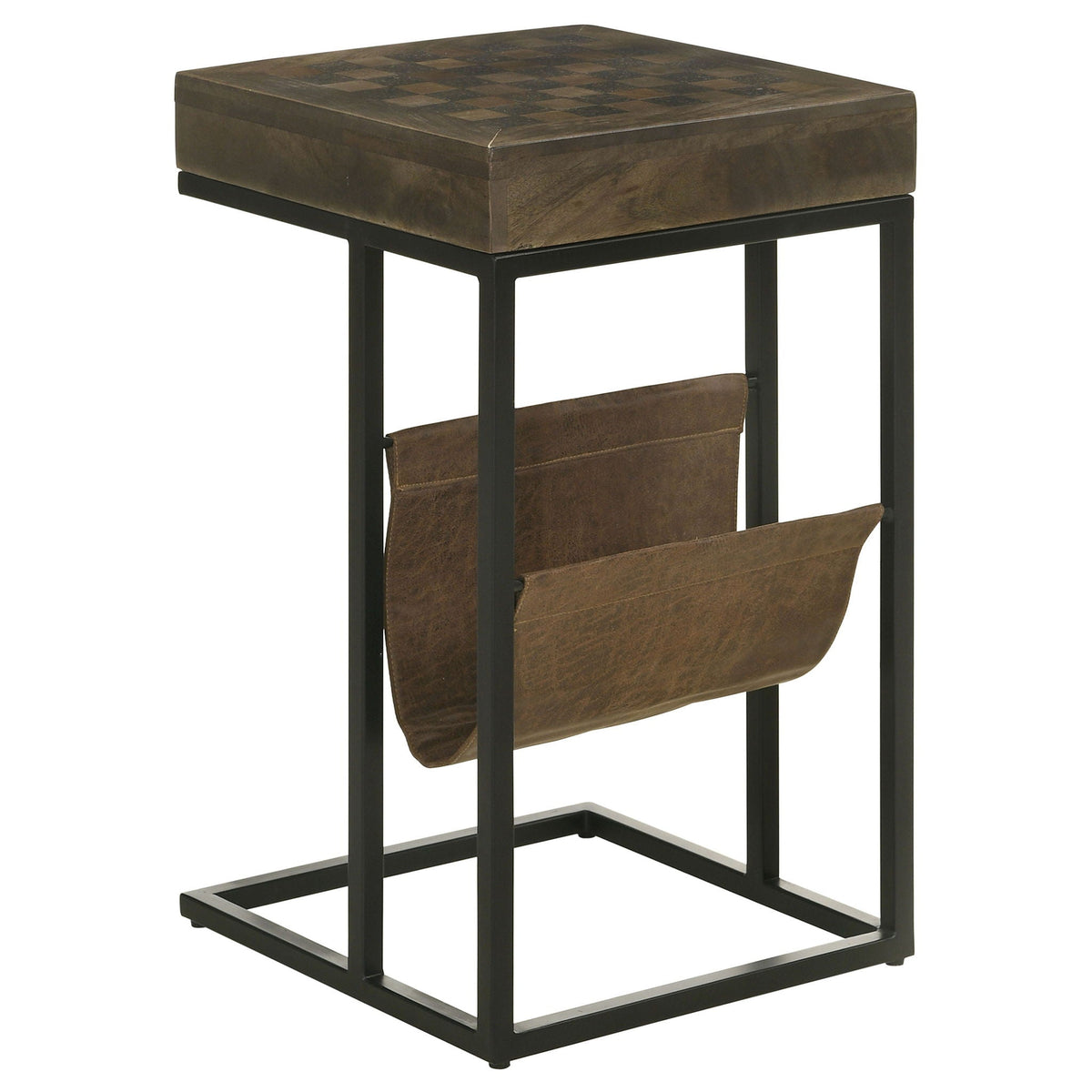 Checkmate - 1 Drawer Side Table With Carved Chess Board - Brown